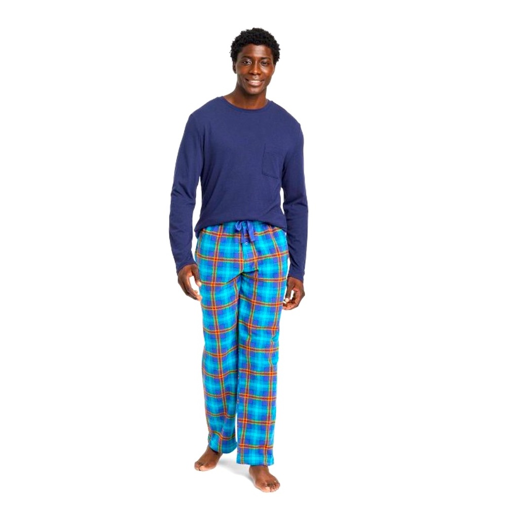 NWT Men's Plaid Microfleece Blue Pajama Set